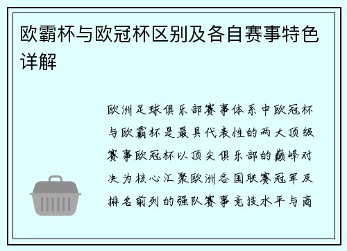 欧霸杯与欧冠杯区别及各自赛事特色详解