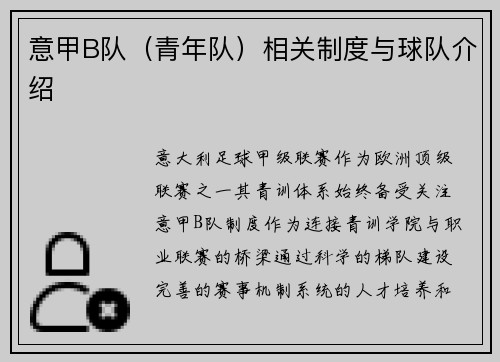 意甲B队（青年队）相关制度与球队介绍